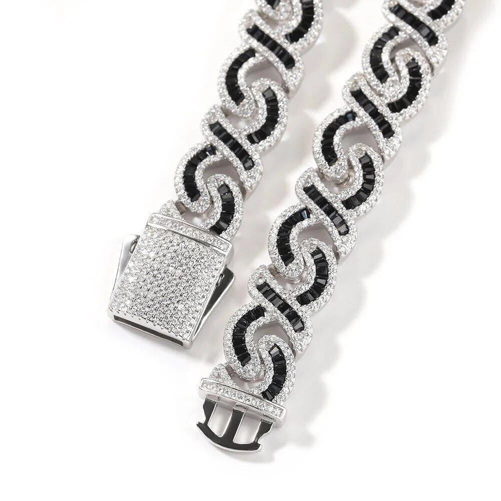 Black Baguette Cut Diamond Infinity Cuban Link Chain - 12mm Necklaces 