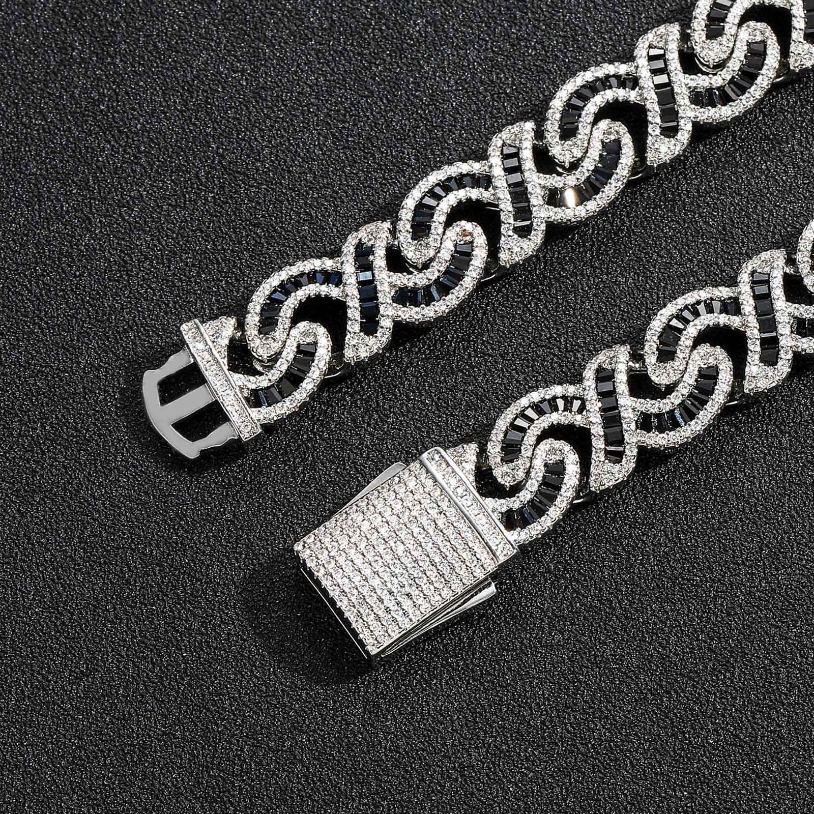 Black Baguette Cut Diamond Infinity Cuban Link Chain - 12mm Necklaces 