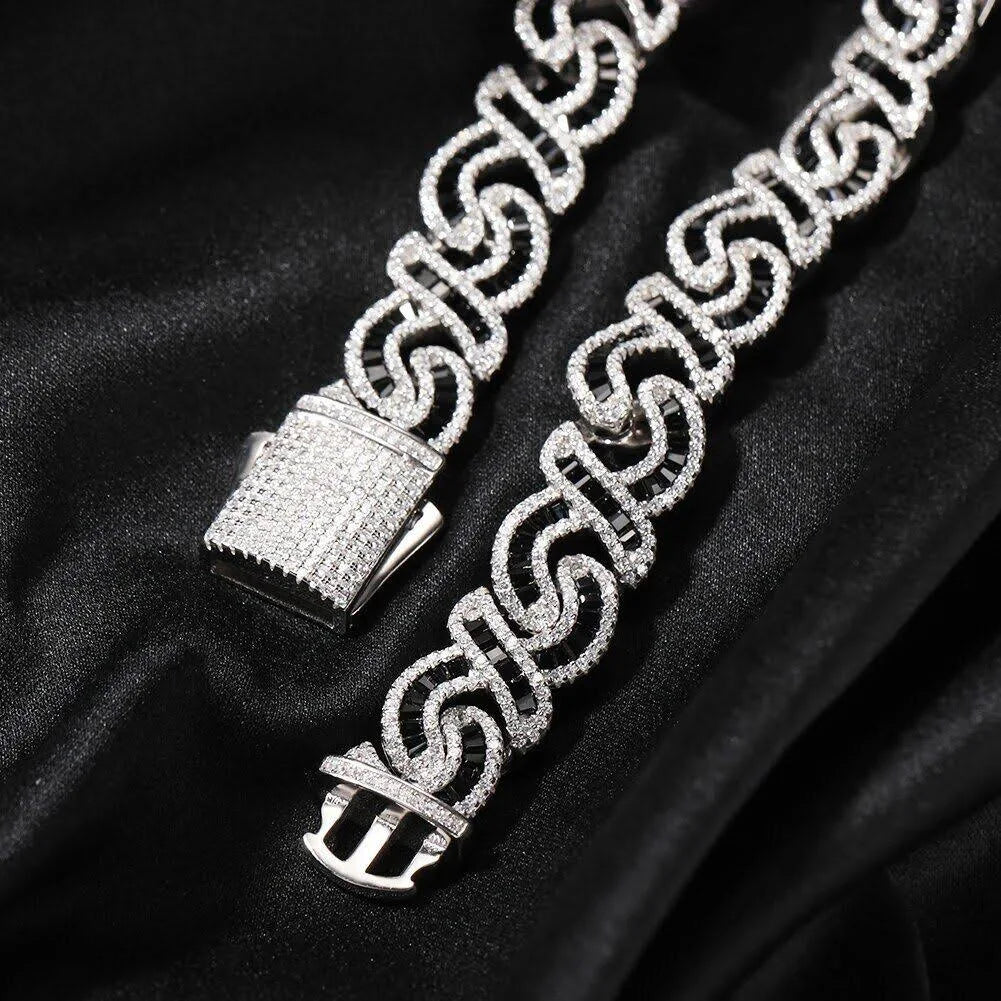 Black Baguette Cut Diamond Infinity Cuban Link Chain - 12mm Necklaces 