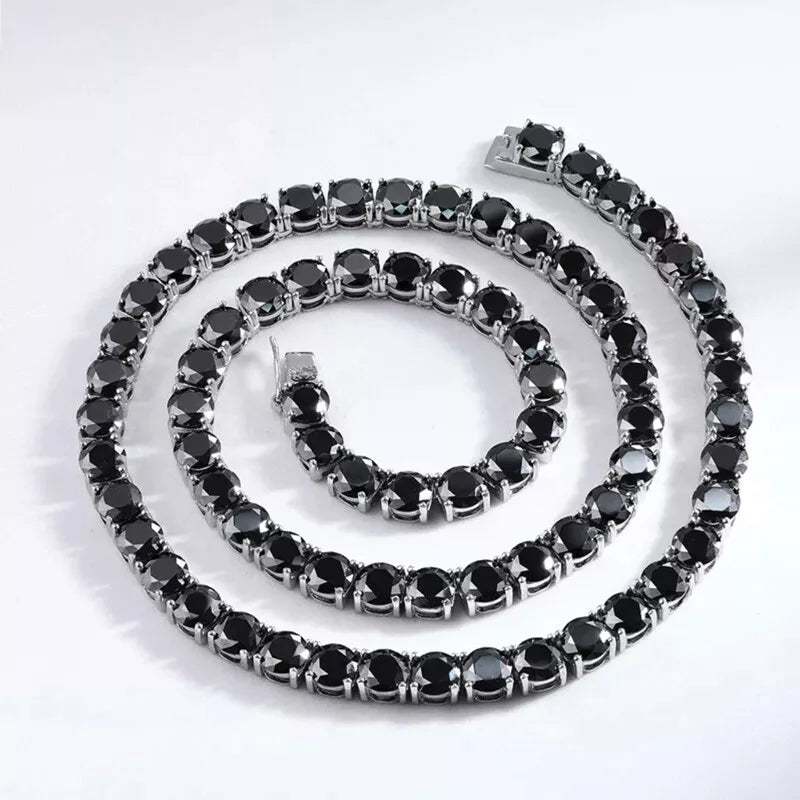 Black Moissanite Diamond 925 Sterling Silver Tennis Chain - 6.5mm Necklaces 