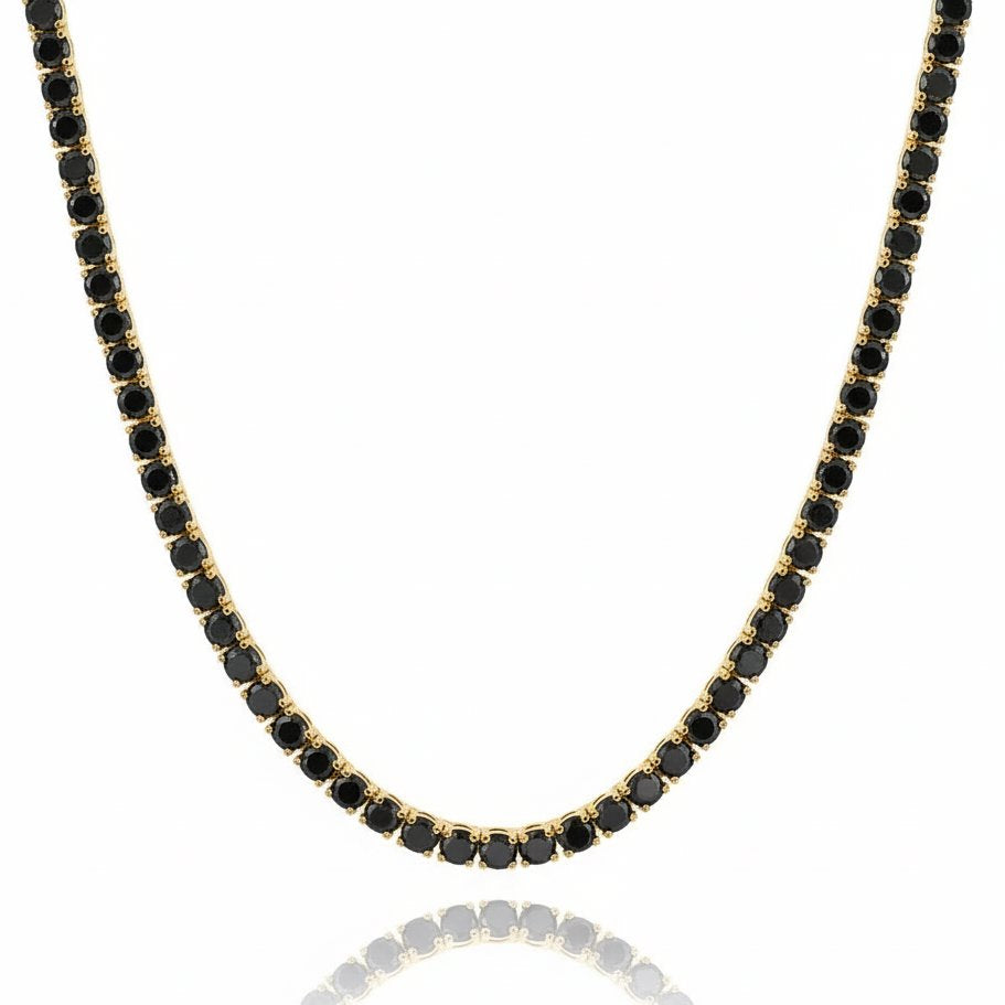 Black Moissanite Tennis Chain Necklace in 14K Gold - All Sizes Necklaces 