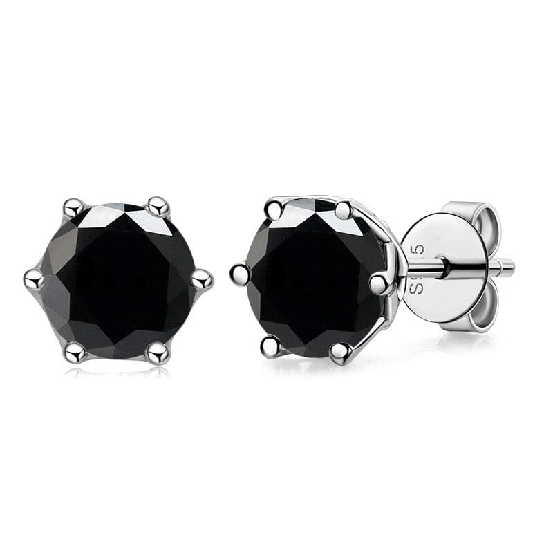 BLACK & PROUD™ - S925 Black Moissanite Earring Studs in White Gold - 2.0 Carat Earrings 6 Prong 6.5mm (2.0 Carat for Pair) White Gold