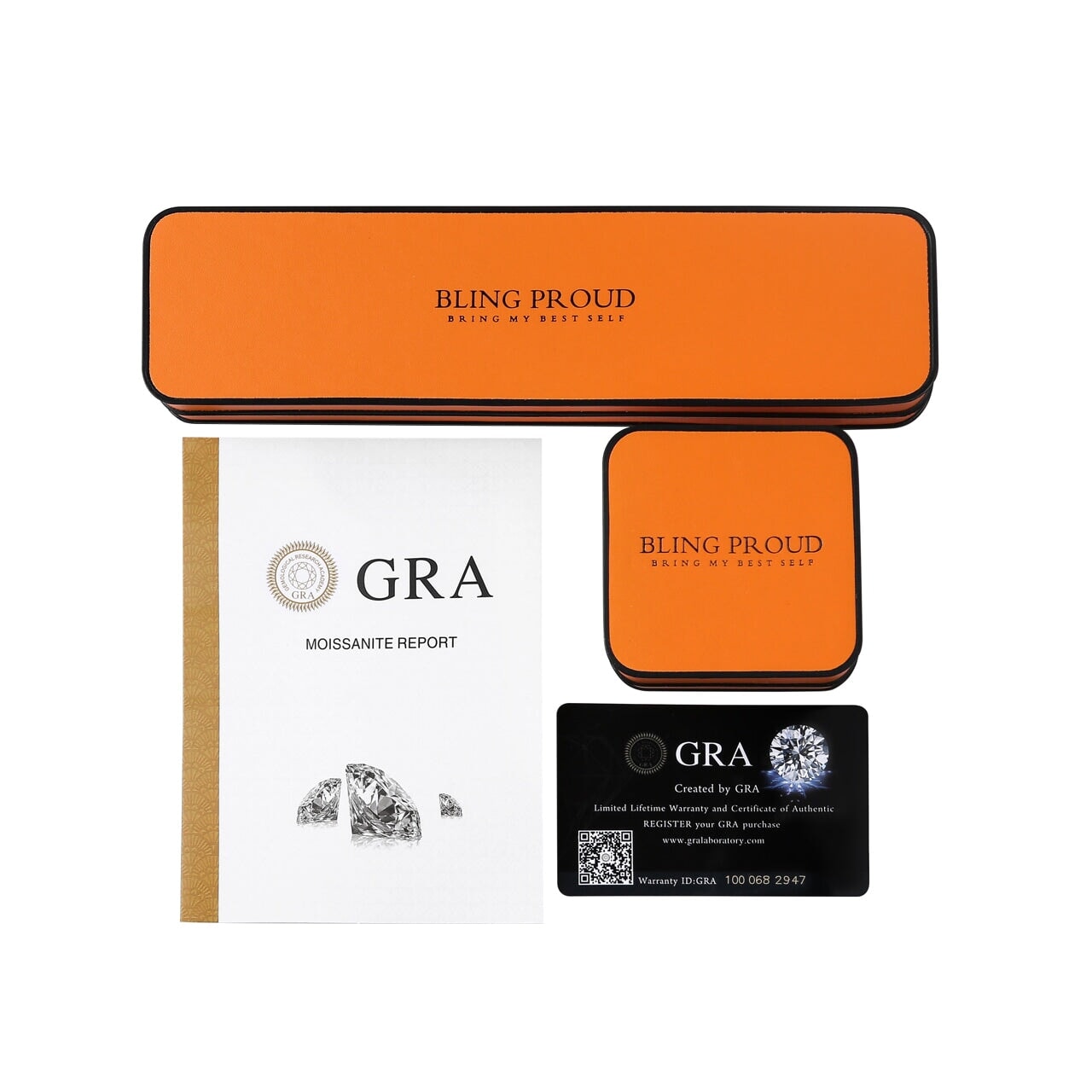 bling proud moissanite gra jewelry box orange