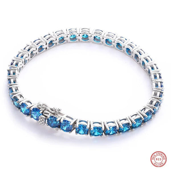 Blue Moissanite Diamond 925 Sterling Silver Tennis Chain Bracelet Bracelets 