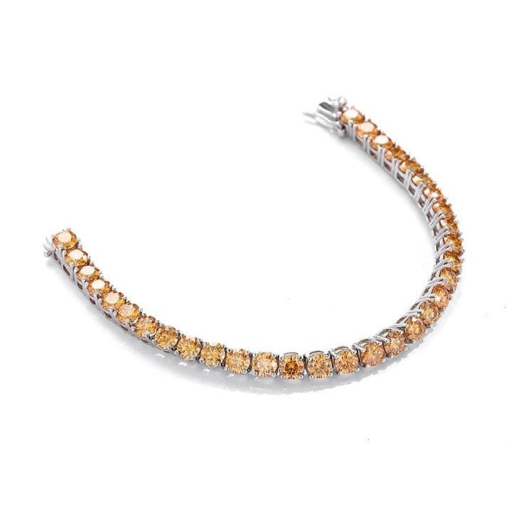 Champagne Color Beige Moissanite Silver Tennis Chain Bracelet Bracelets 