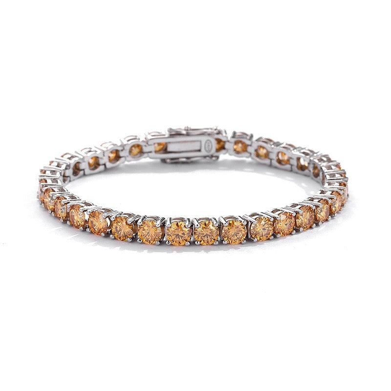 Champagne Color Beige Moissanite Silver Tennis Chain Bracelet Bracelets 