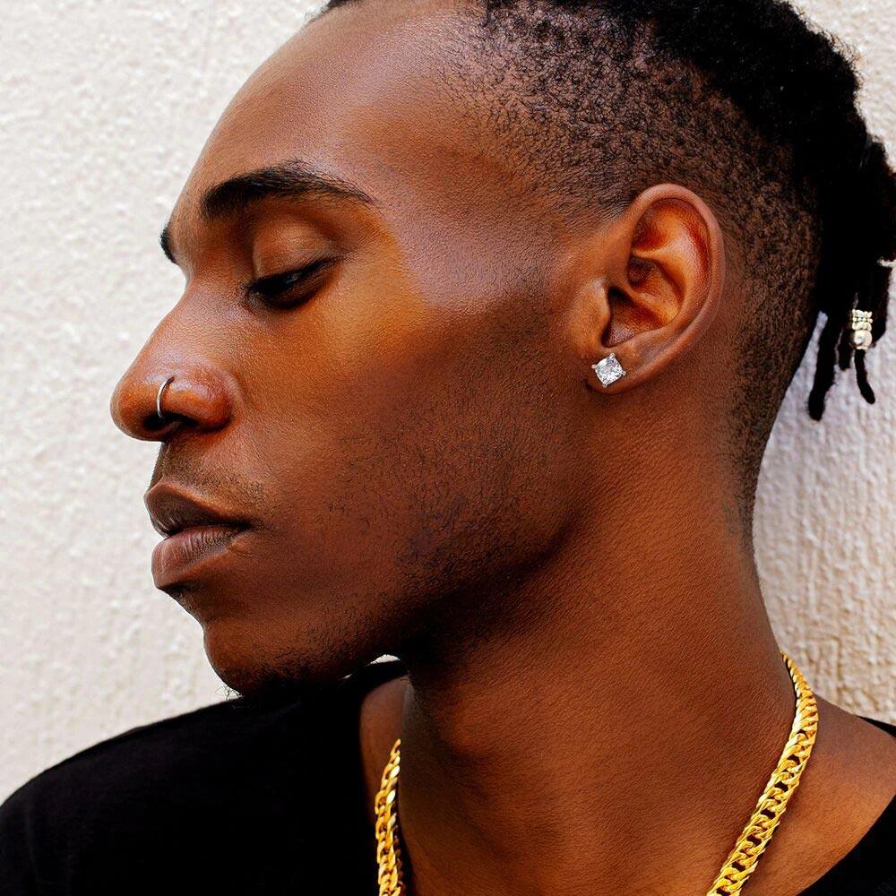 Clear White Diamond Stud 925 Sterling Silver Earrings for Men 