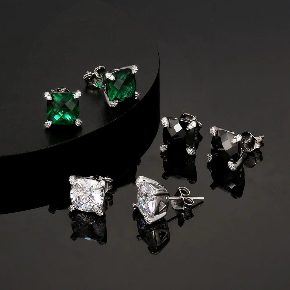 Clear White Diamond Stud 925 Sterling Silver Earrings for Men 