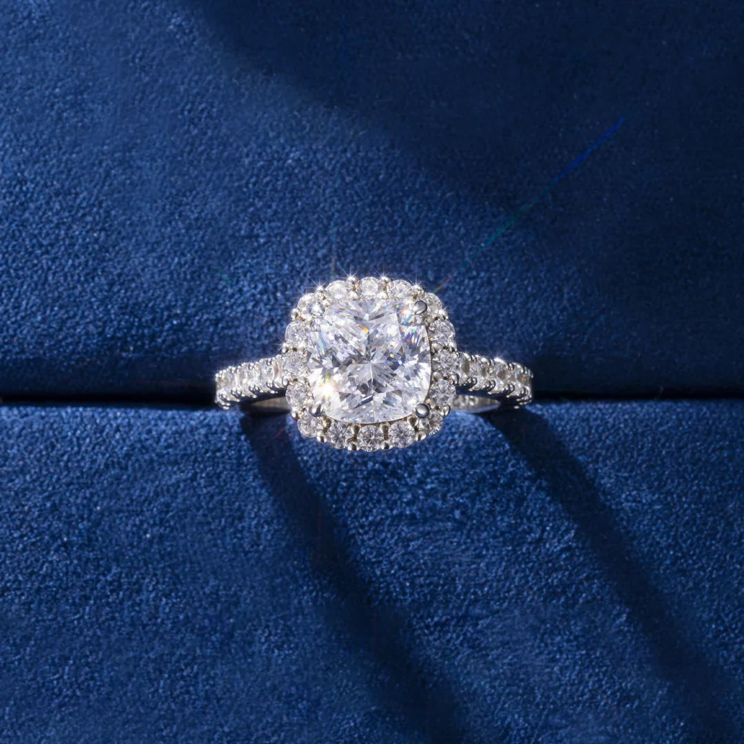 Cushion Cut Moissanite Diamond Paved Halo Ring for Women Rings 
