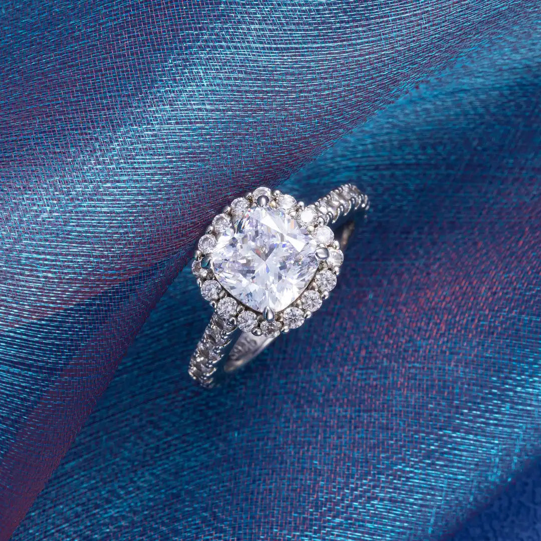 Cushion Cut Moissanite Diamond Paved Halo Ring for Women Rings 