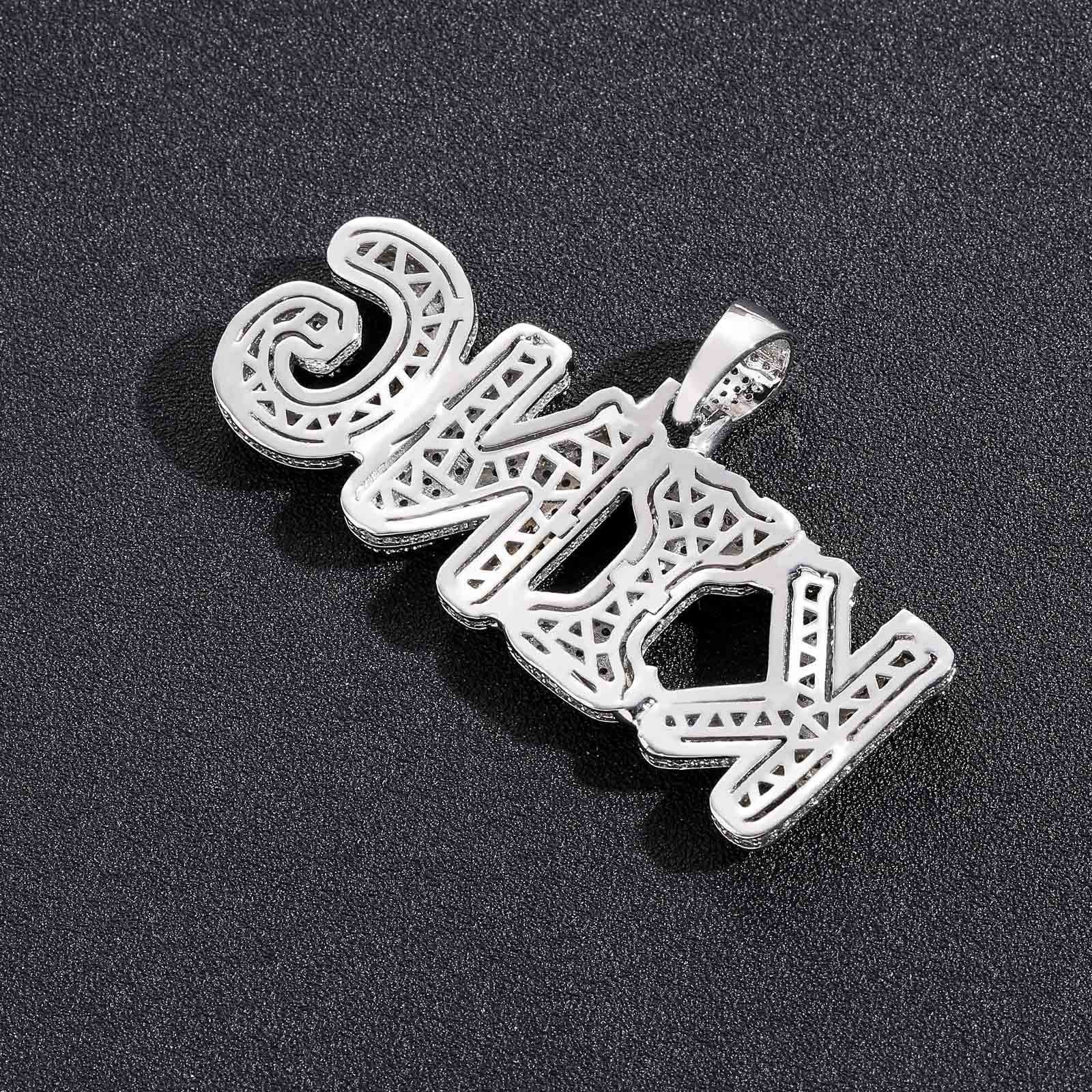 Custom Iced Bubble Letters With Snow Pendant Necklace 