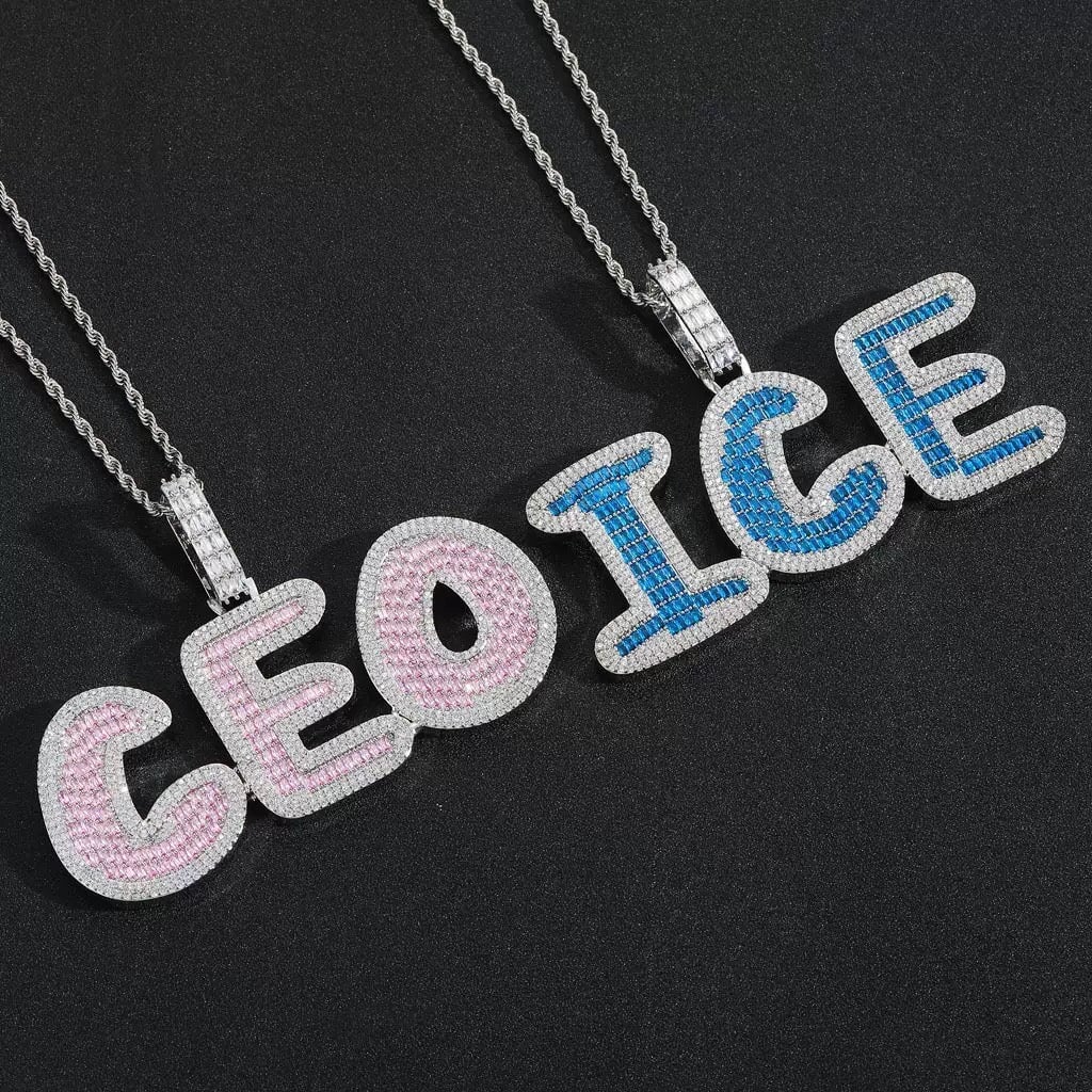 Custom Name Baguette Colorful Letters Pendant Necklace Charms & Pendants 