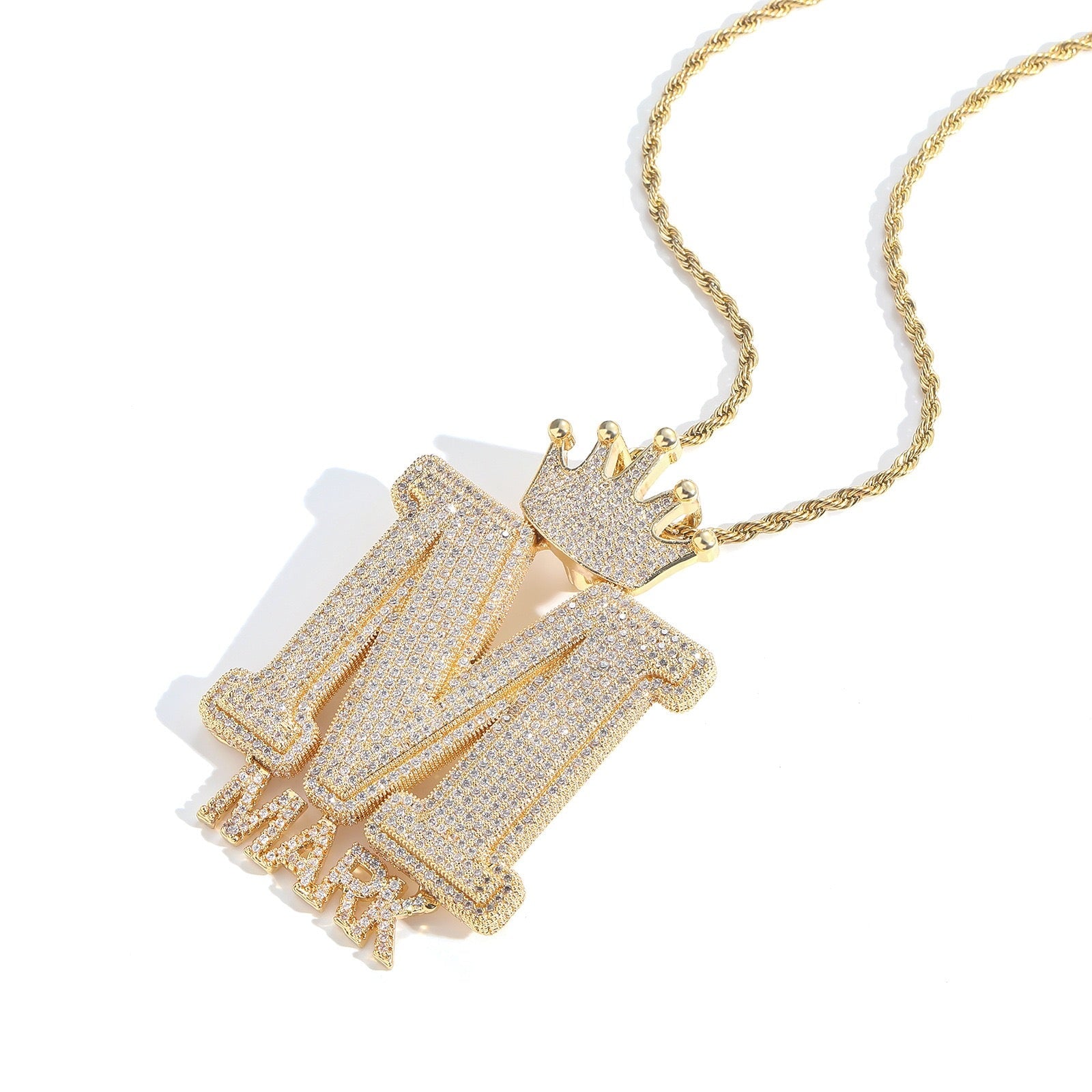 Custom Name Big Bling Letters Crwon Pendant Necklace for Men Charms & Pendants 