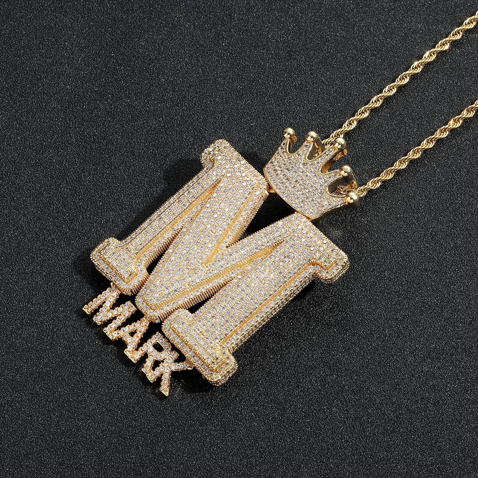 Custom Name Big Bling Letters Crwon Pendant Necklace for Men