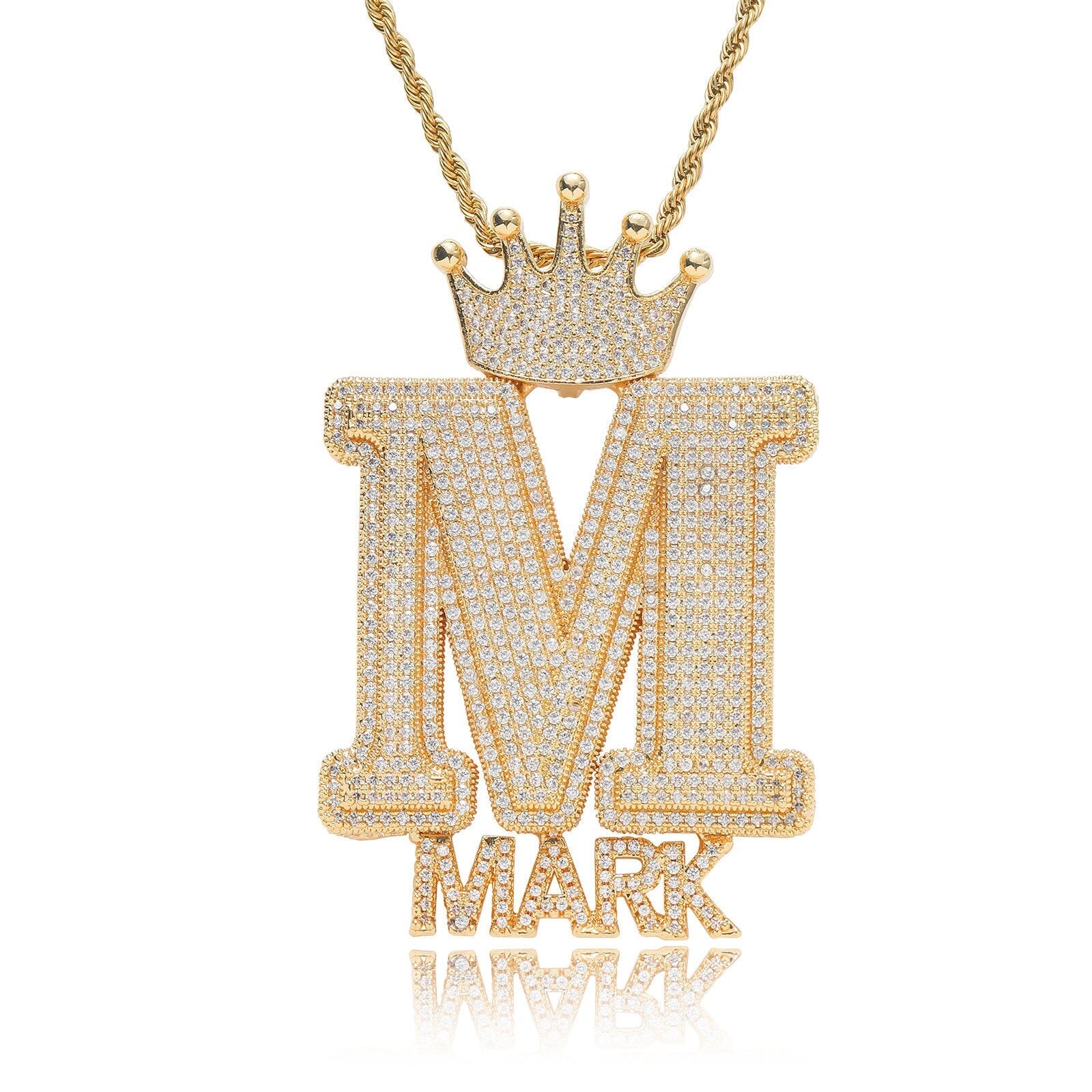 Custom Name Big Bling Letters Crwon Pendant Necklace for Men Charms & Pendants 