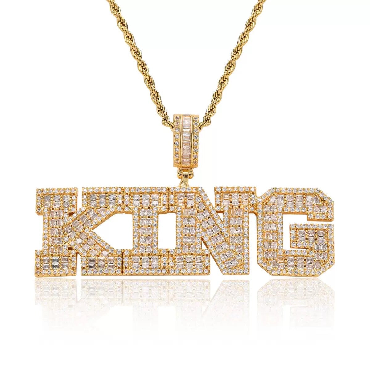 Custom Name Bling Baguette Letters Pendant Necklace Charms & Pendants 