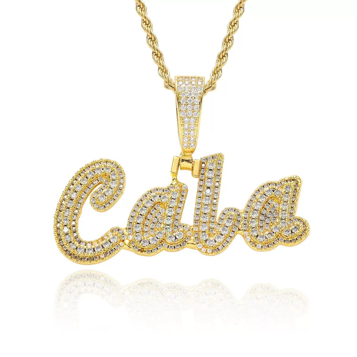 Custom Name Two Layers Iced Letters Pendant Necklace Charms & Pendants 