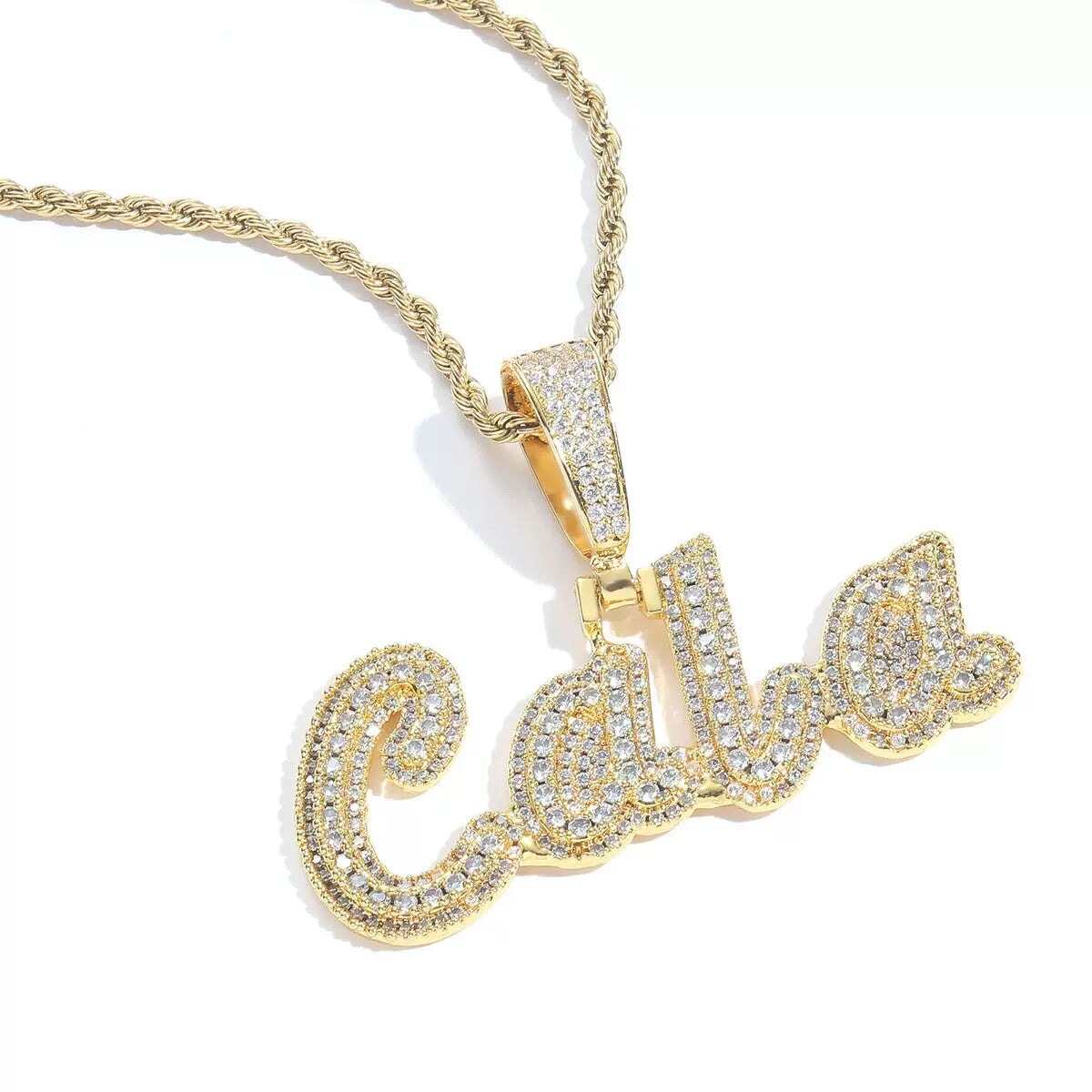 Custom Name Two Layers Iced Letters Pendant Necklace Charms & Pendants 