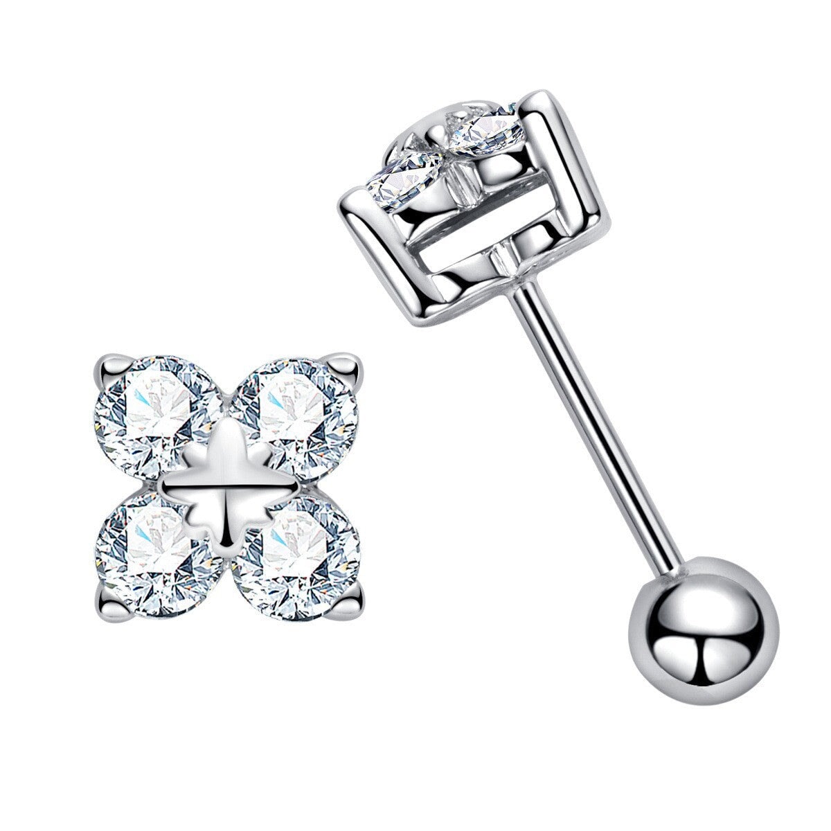 Four-Leaf Clover Moissanite Diamond Stud Earrings in White Gold Earrings 