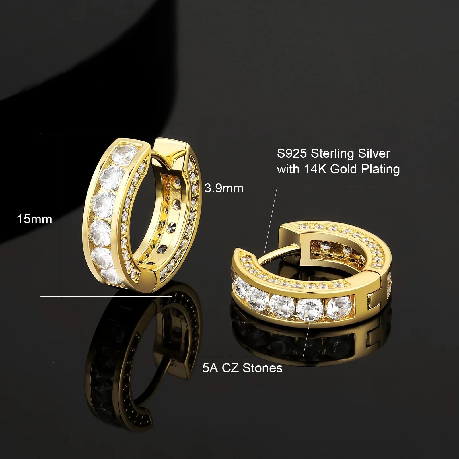 Iced Diamond Hoop Earrings in 14K Gold - 15mm Earrings 