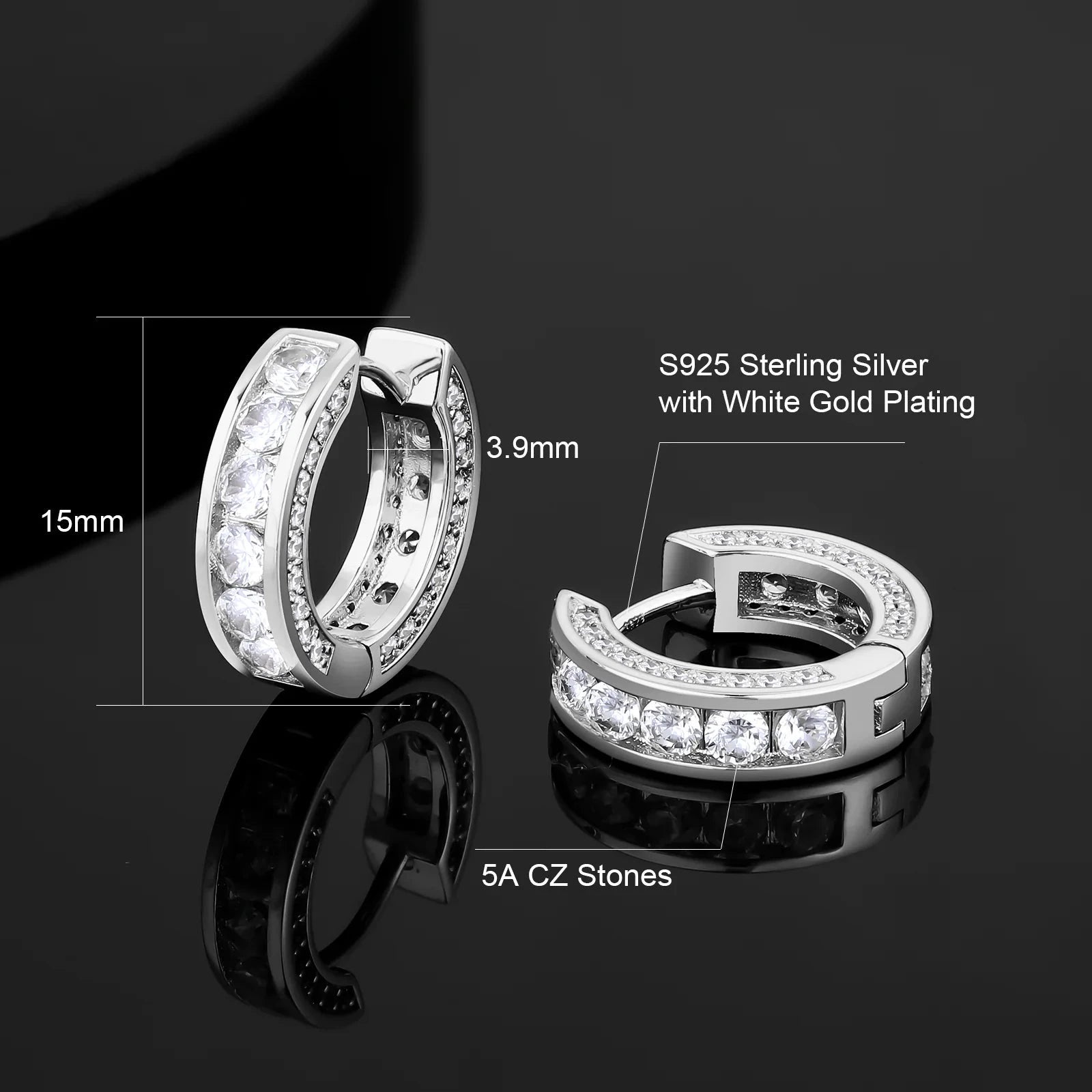 Iced Diamond Hoop Earrings in White Gold - 15mm Earrings 