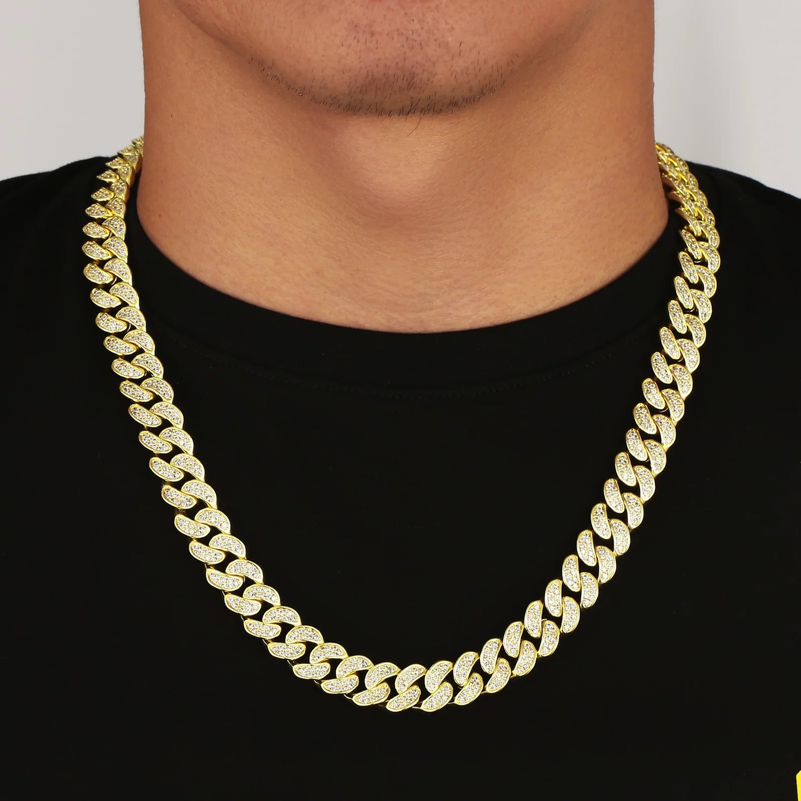 Iced Out Diamond Cuban Link Chain in 14K Gold - 12mm Necklaces 