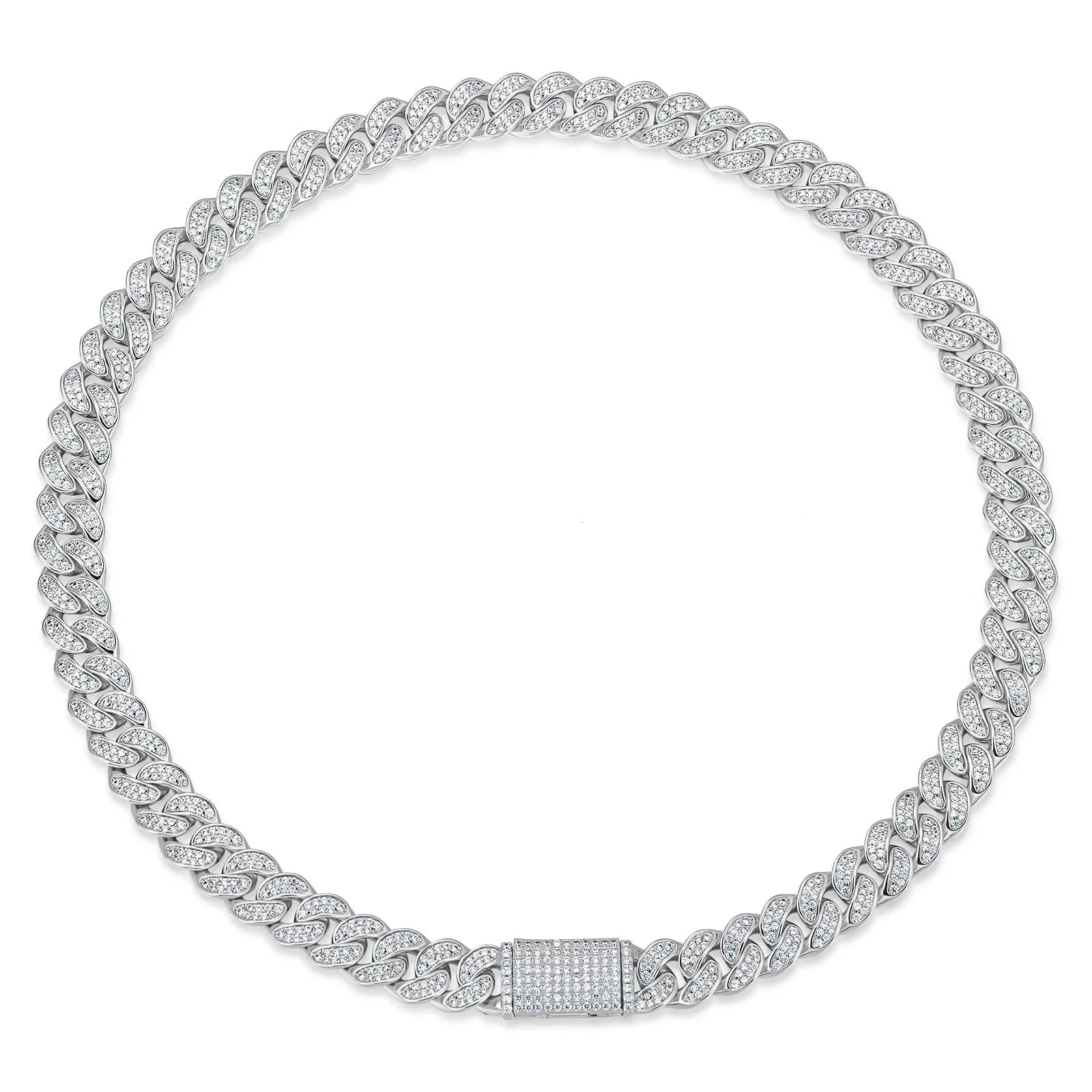 Iced Out Diamond Cuban Link Chain in White Gold - 12mm Necklaces 