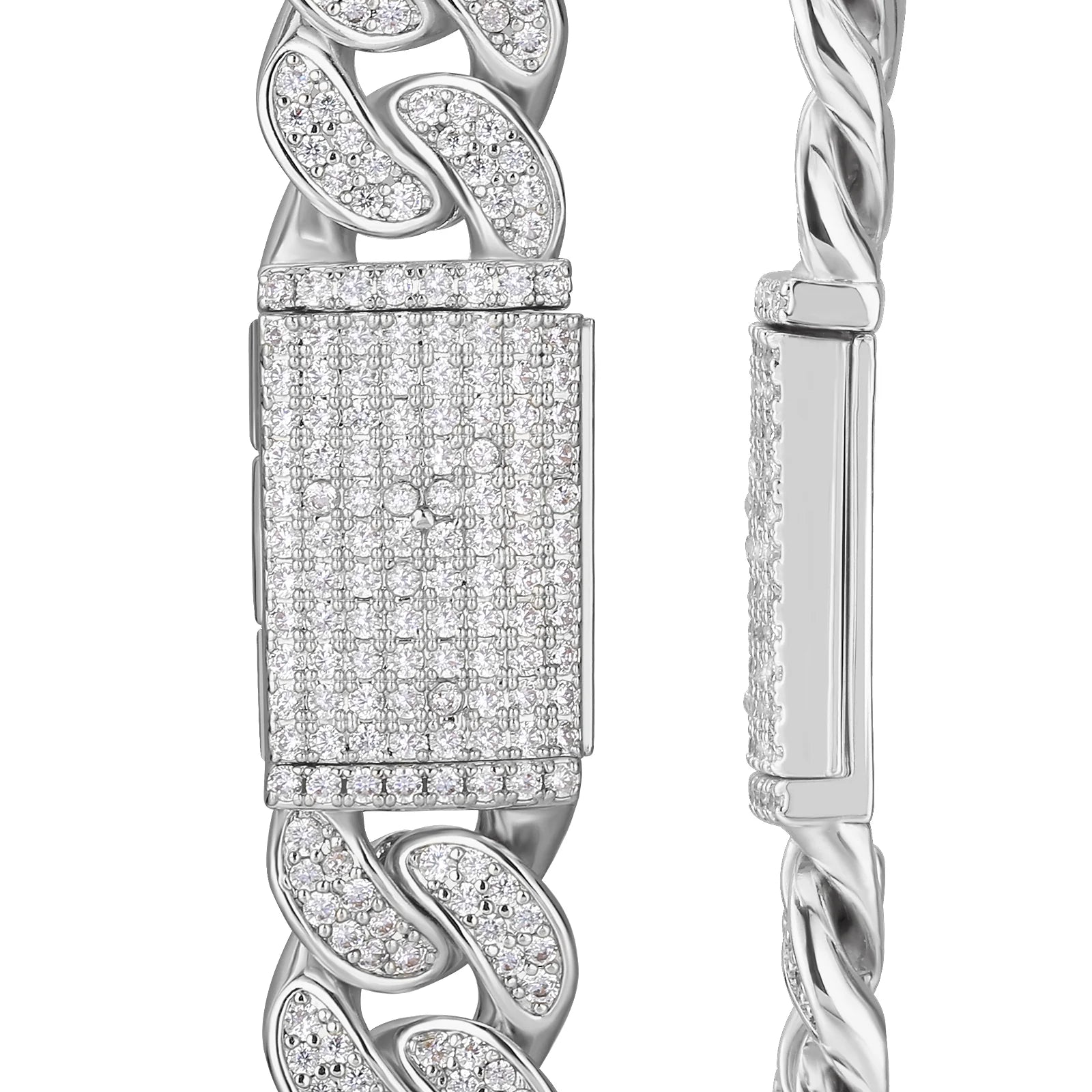 Iced Out Diamond Cuban Link Chain in White Gold - 12mm Necklaces 