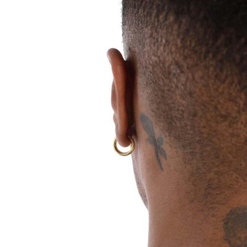 Men's Gold Hoop Earrings in 14K Gold - 15mm Earrings Single 14K Gold S925