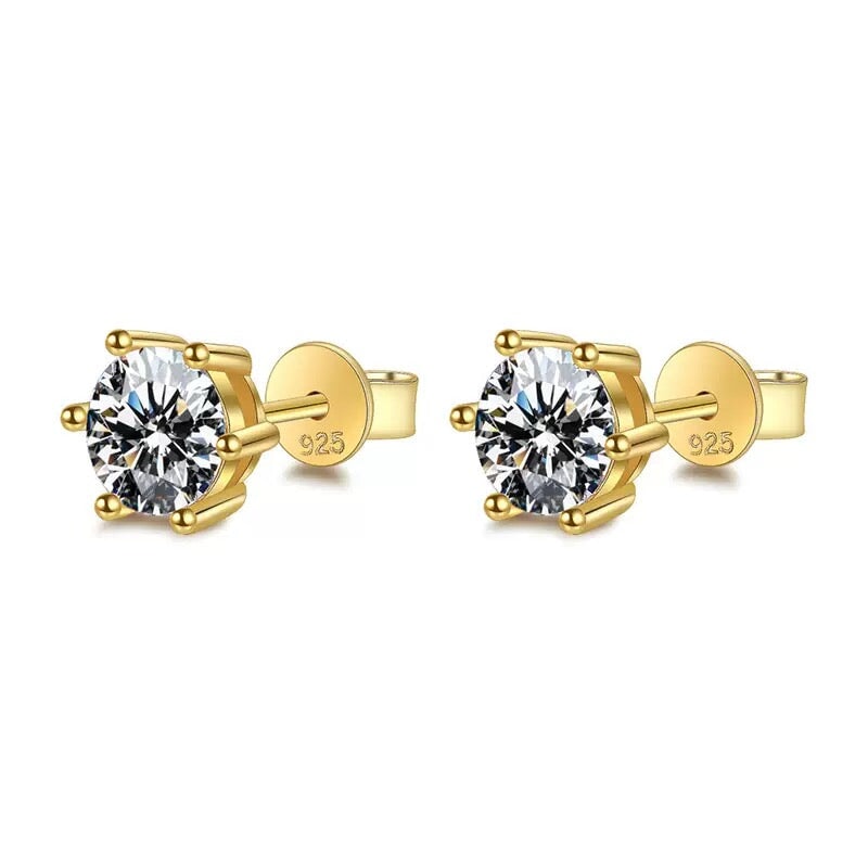 Men's Moissanite Diamond Studs Earrings in 14K Gold - 6 Prongs Earrings 