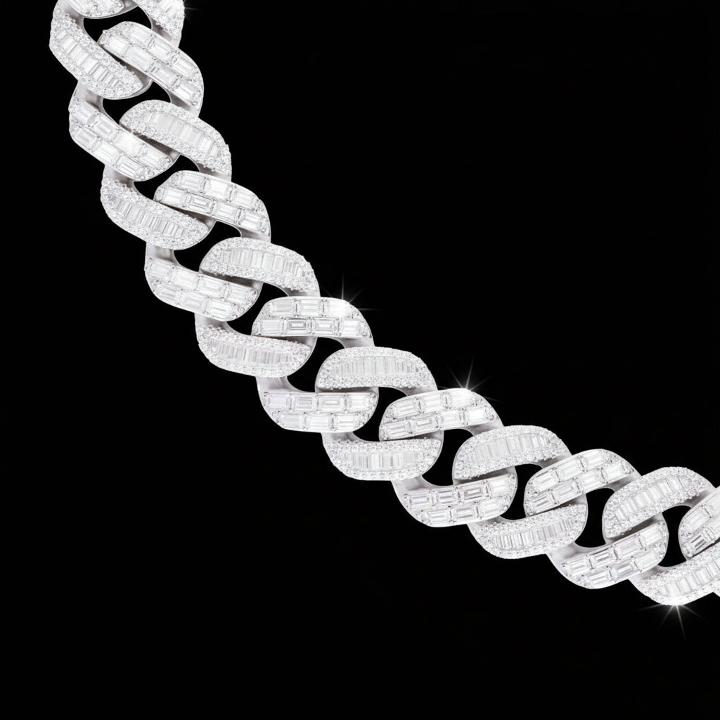 Mixed Shape Moissanite Diamond Cuban Link Chain - 22mm Necklaces 