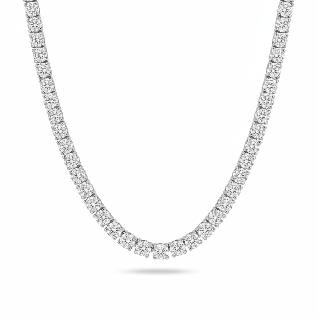 Moissanite Diamond 925 Sterling Silver Tennis Chain in White Gold - All Sizes Necklaces 