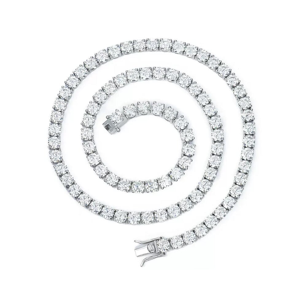Moissanite Diamond 925 Sterling Silver Tennis Chain in White Gold - All Sizes Necklaces 