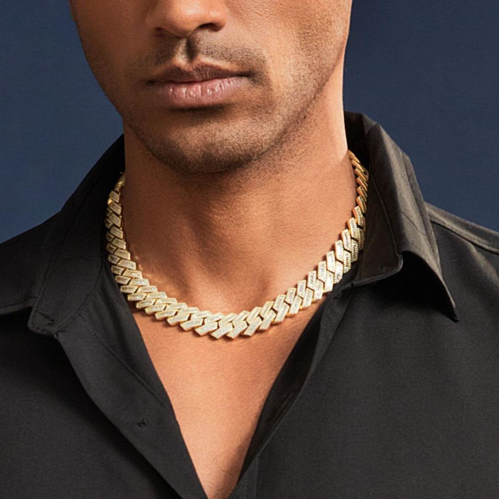 Moissanite Diamond Baguette Cuban Link Chain in 14K Gold - 16mm 