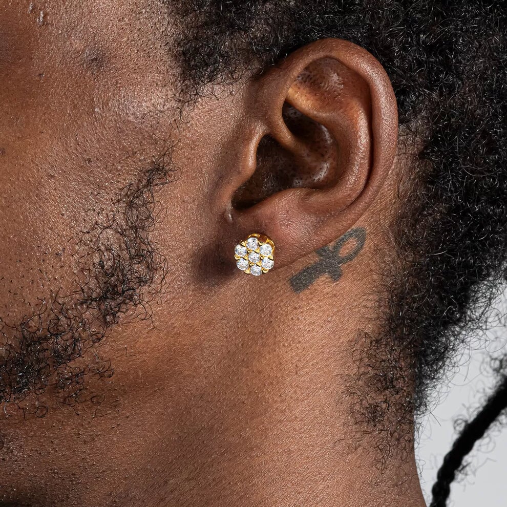 Moissanite Diamond Cluster Flower Stud Earrings in 14K Gold Earrings 