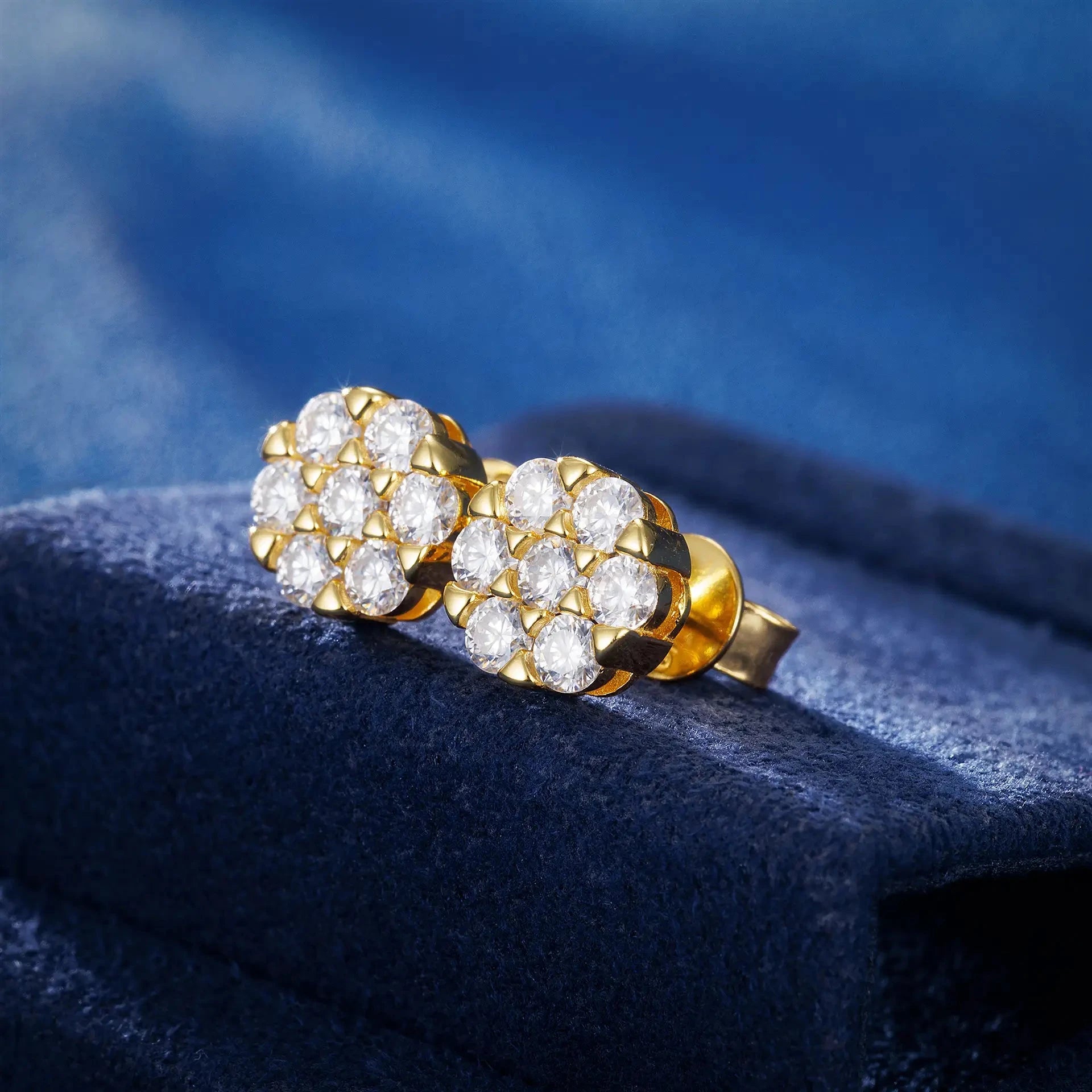 Moissanite Diamond Cluster Flower Stud Earrings in 14K Gold Earrings 