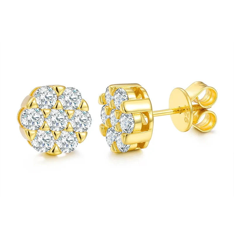 Moissanite Diamond Cluster Flower Stud Earrings in 14K Gold Earrings 