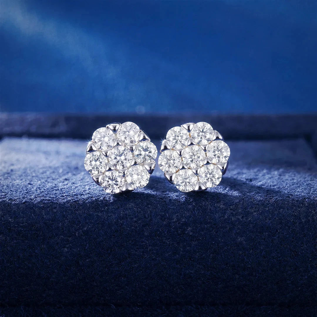 Moissanite Diamond Cluster Flower Stud Earrings in 925 Sterling Silver Earrings 