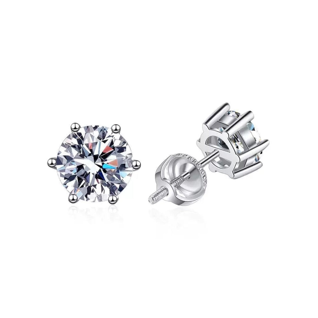 Moissanite Diamond Earrings Studs in White Gold - Screw Back/6-prong Earrings 