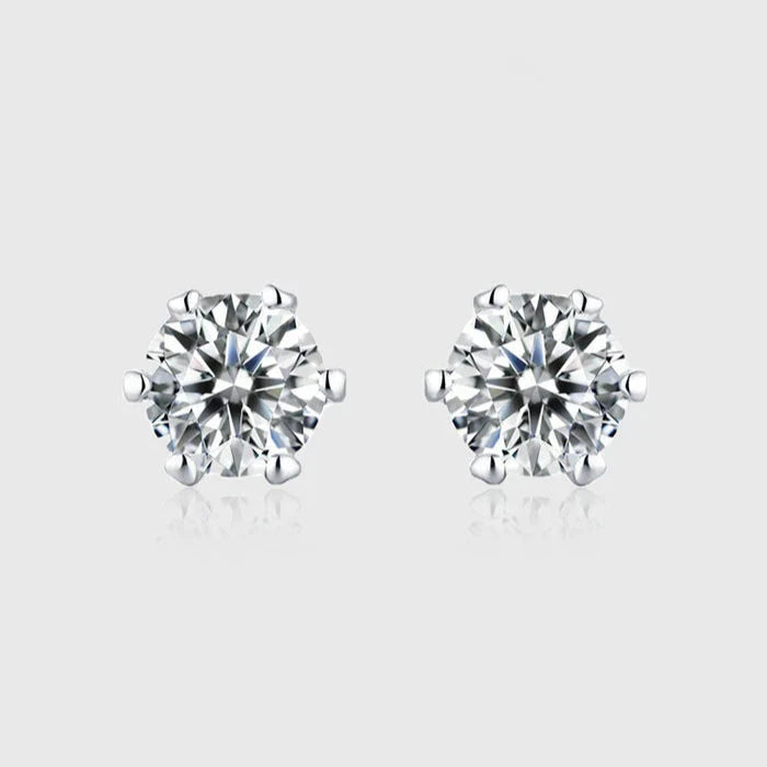 Moissanite Diamond Earrings Studs in White Gold - Screw Back/6-prong Earrings 