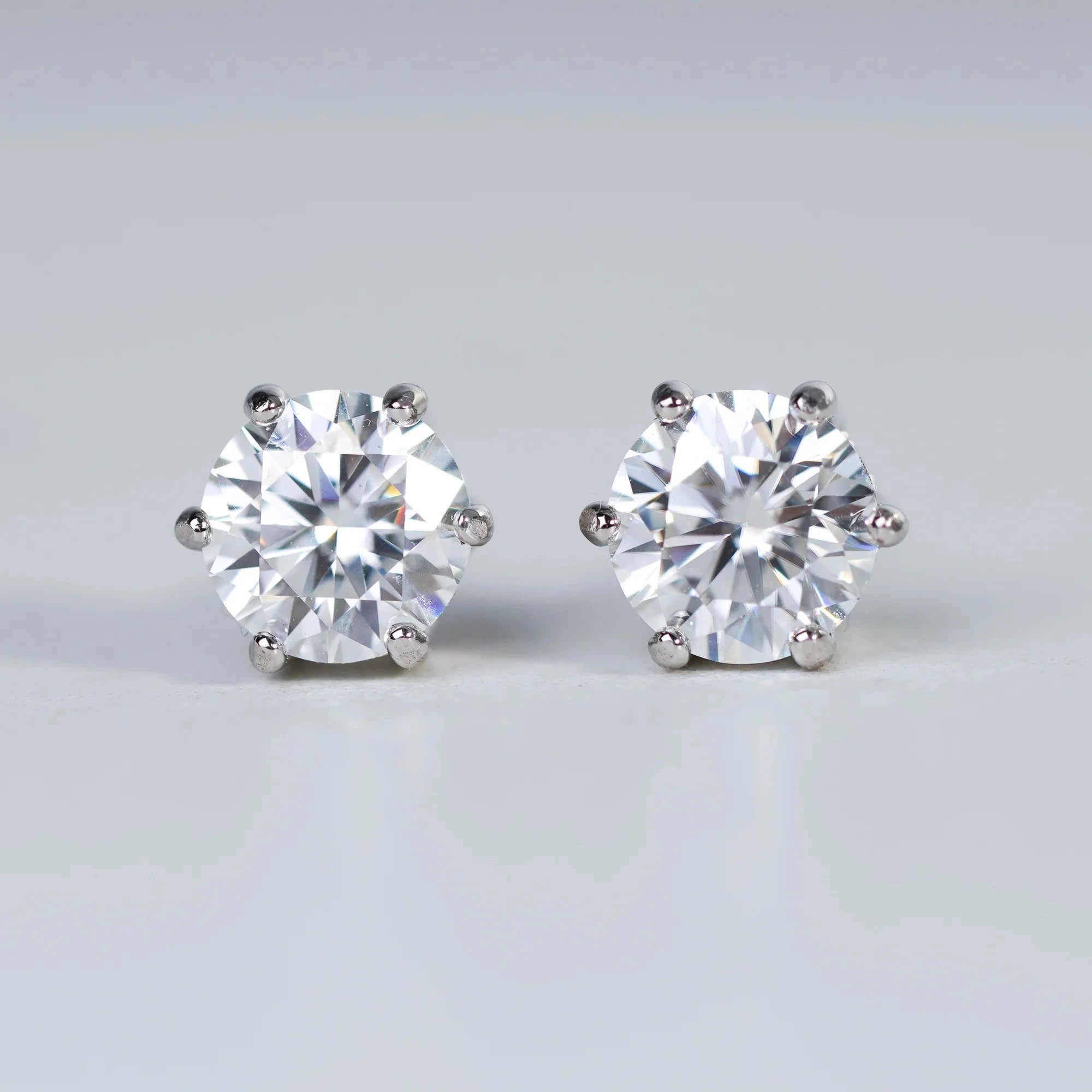 Moissanite Diamond Earrings Studs in White Gold - Screw Back/6-prong Earrings 