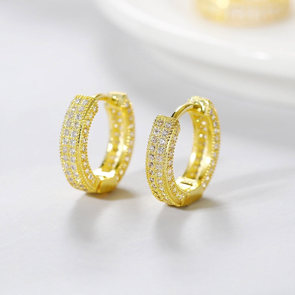 Moissanite Diamond Fully Iced Hoop Earrings in 14K Gold - 13mm Earrings 