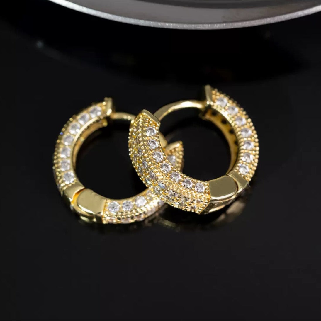 Moissanite Diamond Fully Iced Hoop Earrings in 14K Gold - 13mm Earrings 