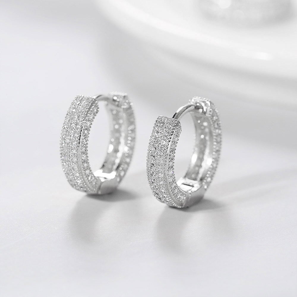 Moissanite Diamond Fully Iced Hoop Earrings in White Gold - 13mm Earrings 