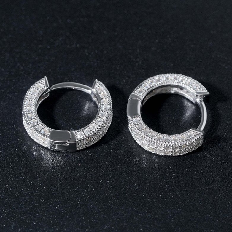 Moissanite Diamond Fully Iced Hoop Earrings in White Gold - 13mm Earrings 