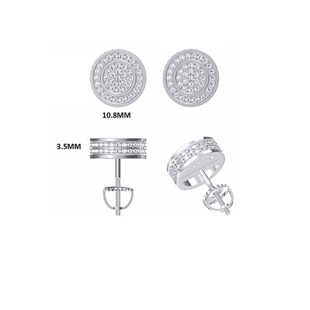 Moissanite Diamond Fully Iced Round Stud Earrings in White Gold - 11mm/Screw Back Earrings 