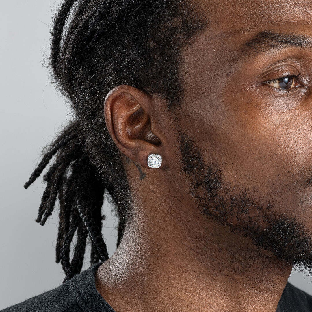 Moissanite Diamond Halo Square Stud Earrings in 925 Sterling Silver - 2.0 Carat Earrings 