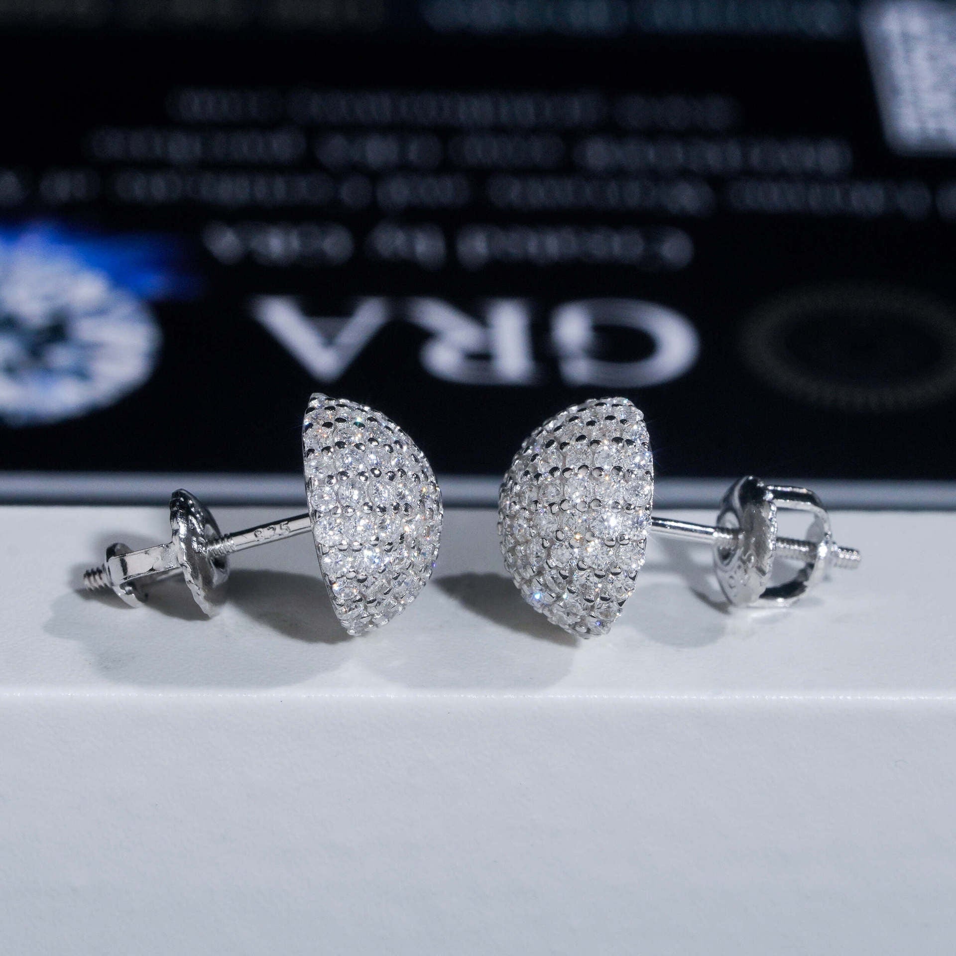 Moissanite Diamond Paved Ball Stud Earrings in White Gold - 10mm/Screw Back Earrings 