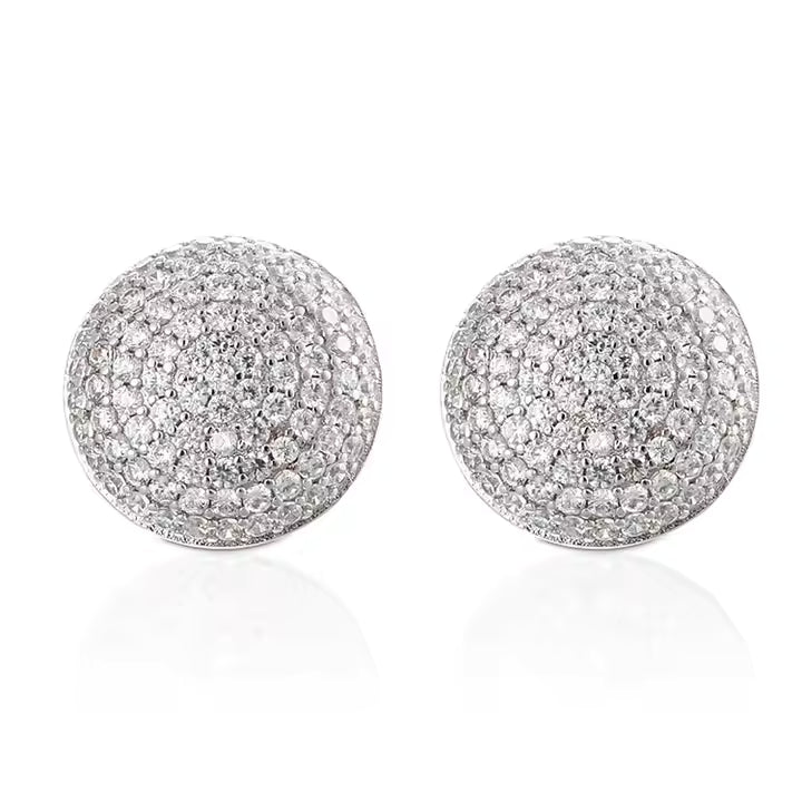 Moissanite Diamond Paved Ball Stud Earrings in White Gold - 10mm/Screw Back Earrings 