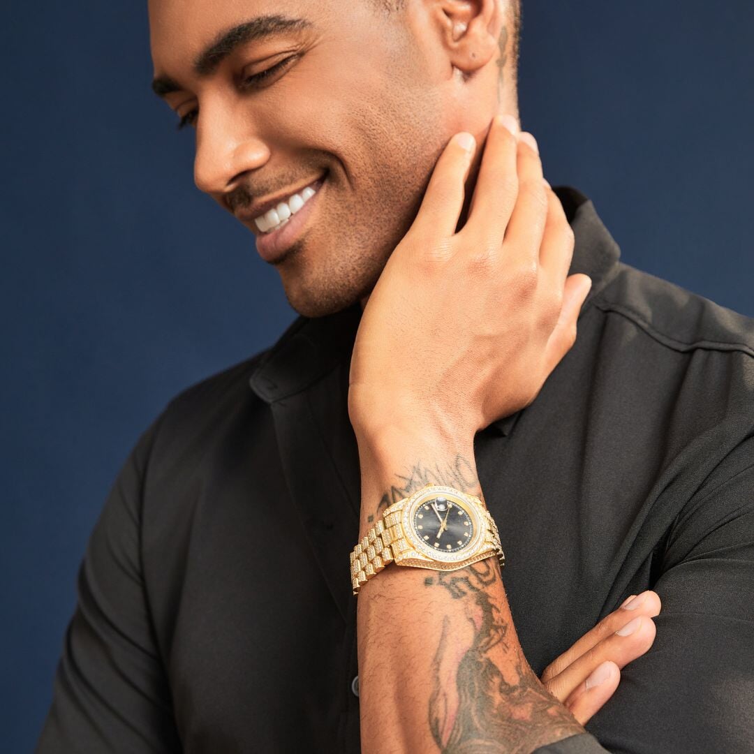 Moissanite Iced Out Presidential Watch in 14K Gold - Black 